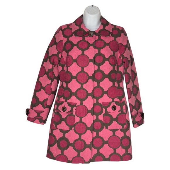Vintage Bentley A. Retro Mod Pink Geometric Polka Dot Button Up Coat Small - Picture 2 of 16